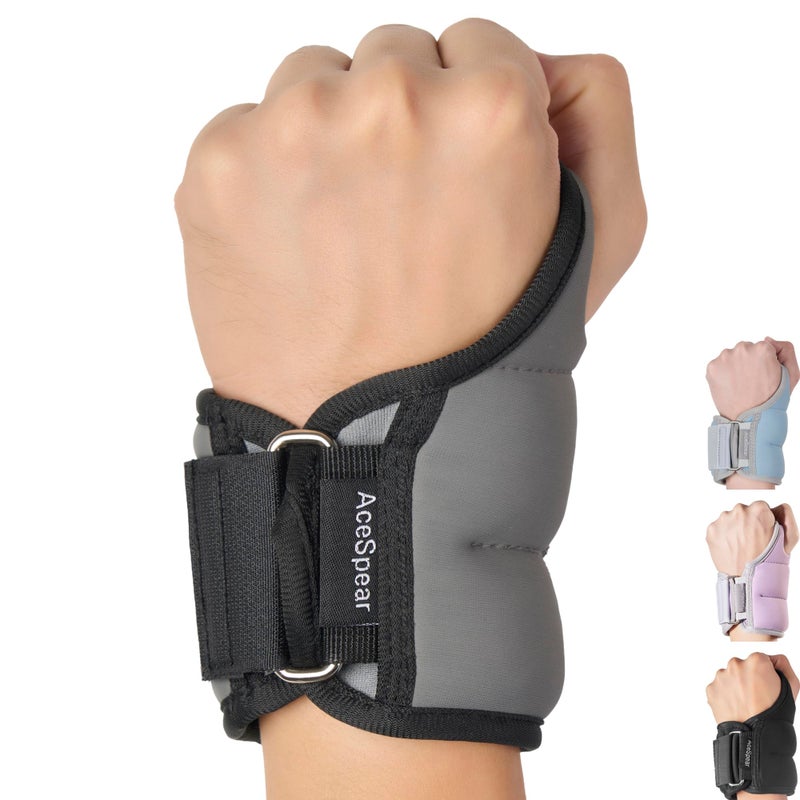 AceSpear Wrist Weights with Thumb Loops Lock for Men Women 1lb*2 2lbs*2 3lbs*2 Ankle Weights Weighted Gloves for Running Strength Training Walking Exercises (Gray, 2 lbs x 2) - Image 1